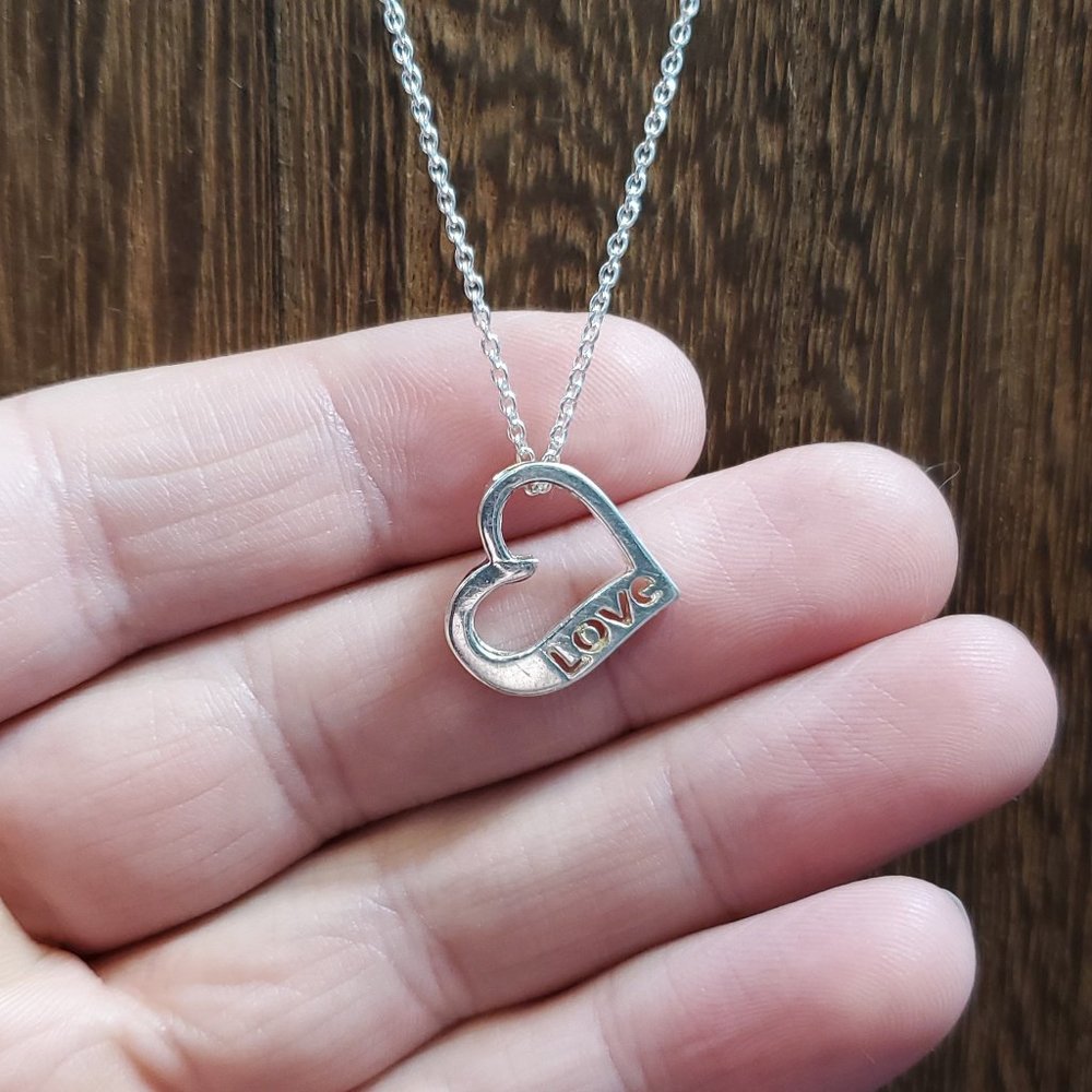 20 Inch Sterling Silver Love Cutout Heart Pendant Necklace